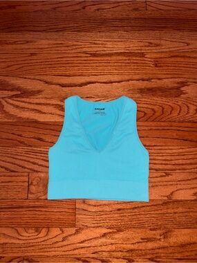 Garage Aqua Ribbed V-Neck Crop Top